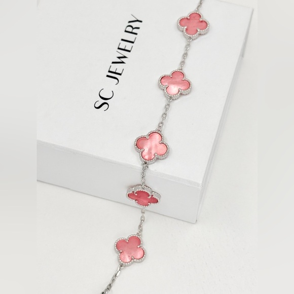 Clover BraceletPink Mother of Pearl SilverDouble Sided